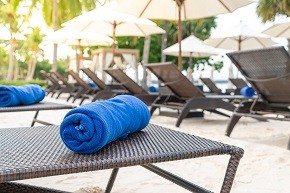 close-up towel on beach chair - travel and vacation concept